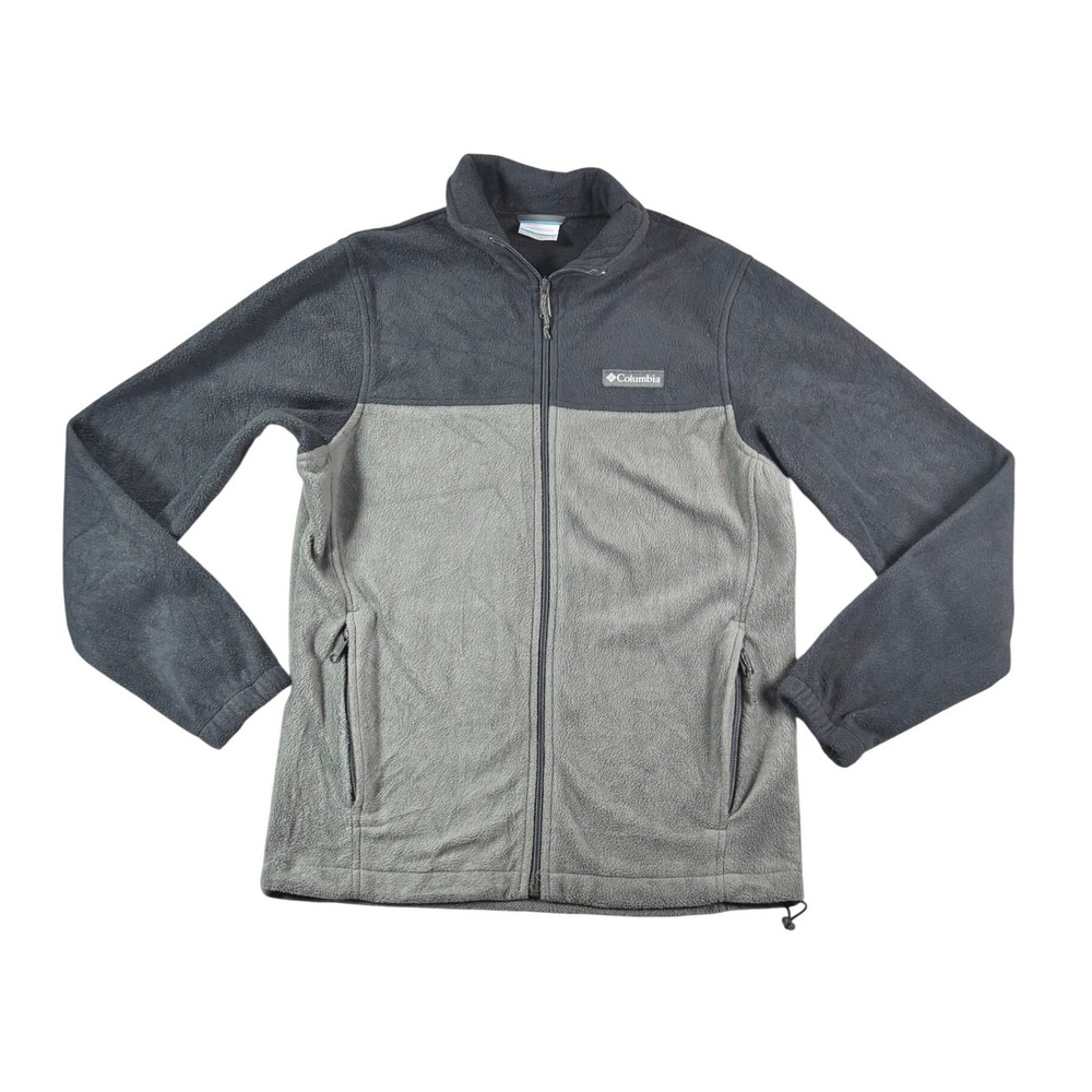 Columbia Mens Fleece Jacket Small Gray Two Tone Full Zip Soft Outdoor Sweater